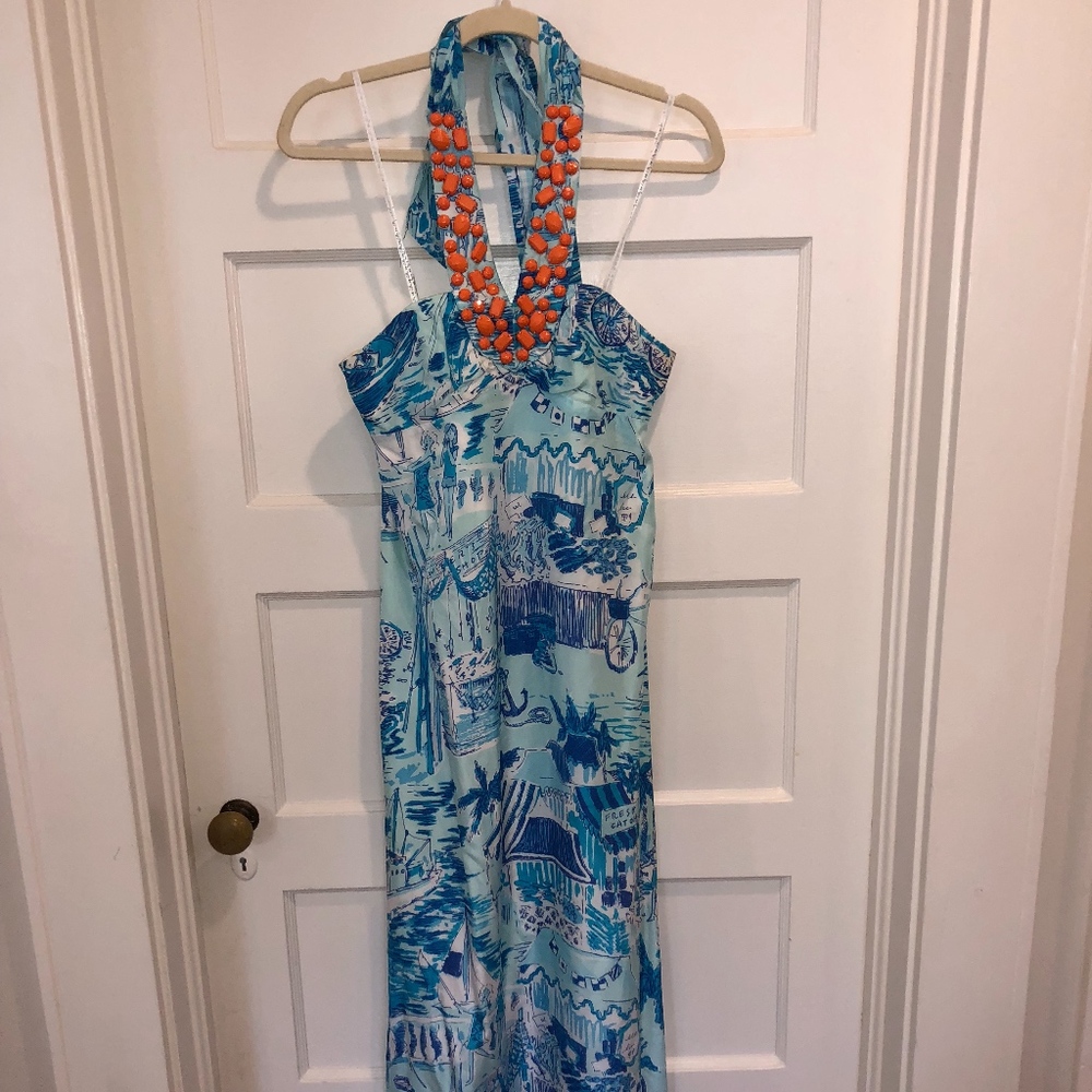 Lilly Pulitzer Maxi Halter Dress Light Blue